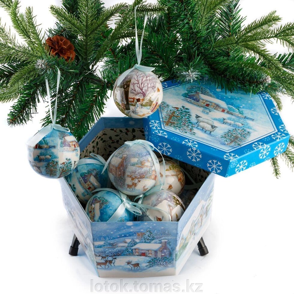 Новогодние шары в подарочной коробке &quot;Зимний пейзаж&quot; - описание
