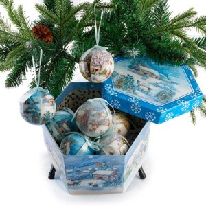 Новогодние шары в подарочной коробке "Зимний пейзаж"