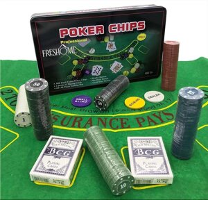 Покерный набор в жестяном кейсе на 300 фишек с сукном