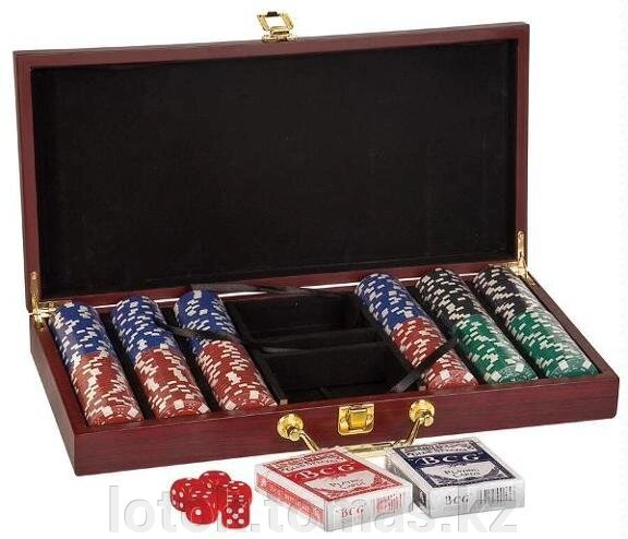 Покерный набор на 300 фишек в деревянном кейсе - фото