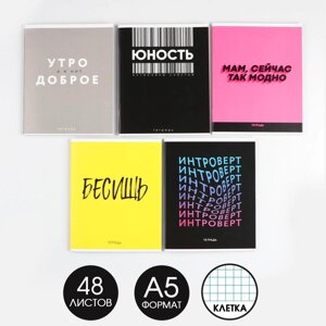 Тетрадь в клетку, 48 листов А5 на скрепке МИКС «1 сентября: Шрифтовые яркие», обложка мелованный картон 230 гр., блок