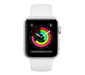 Смарт - часы Apple Watch Series 3, 38 мм, GPS, белый браслет, серебристый корпус