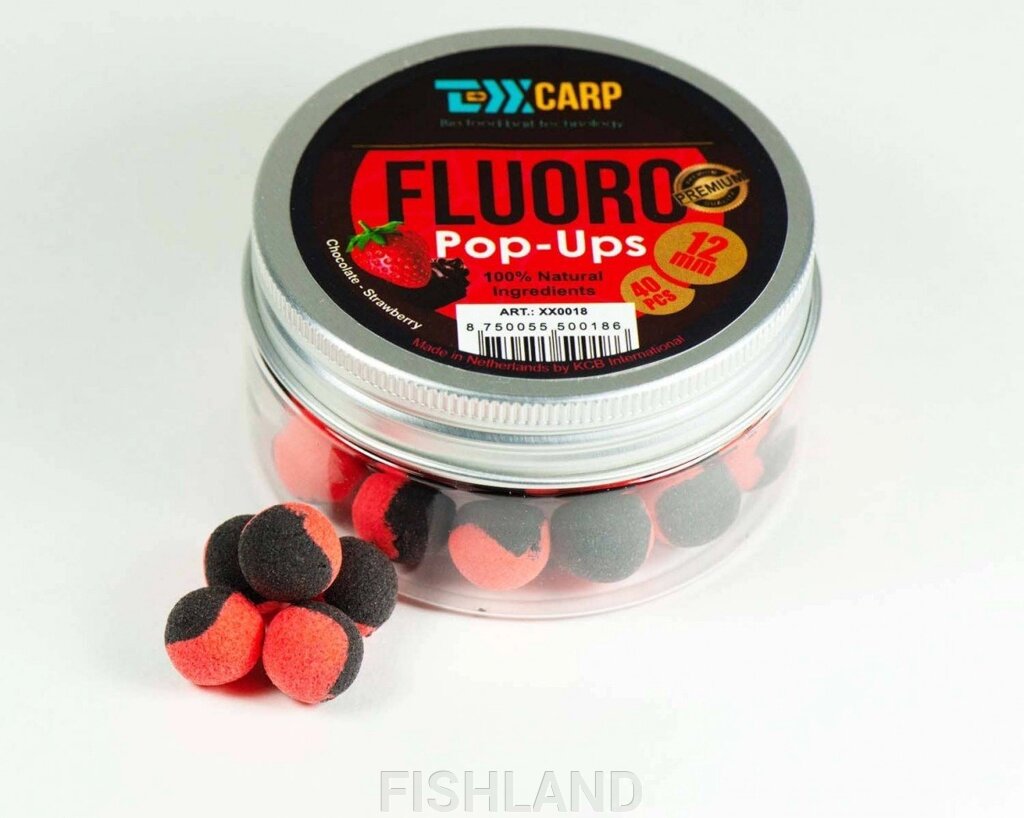 Бойлы плавающие TEXX Carp Fluoro Pop-Ups# 12mm, Chocolate-Strawberry, Black-Red, 40 pcs от компании FISHLAND - фото 1