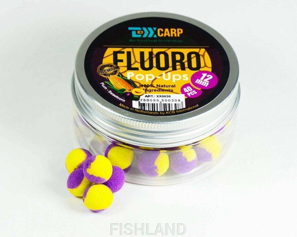 Бойлы плавающие TEXX Carp Fluoro Pop-Ups# 12mm, Plum-Sweetcorn, Purple-Yellow, 40 pcs от компании FISHLAND - фото 1