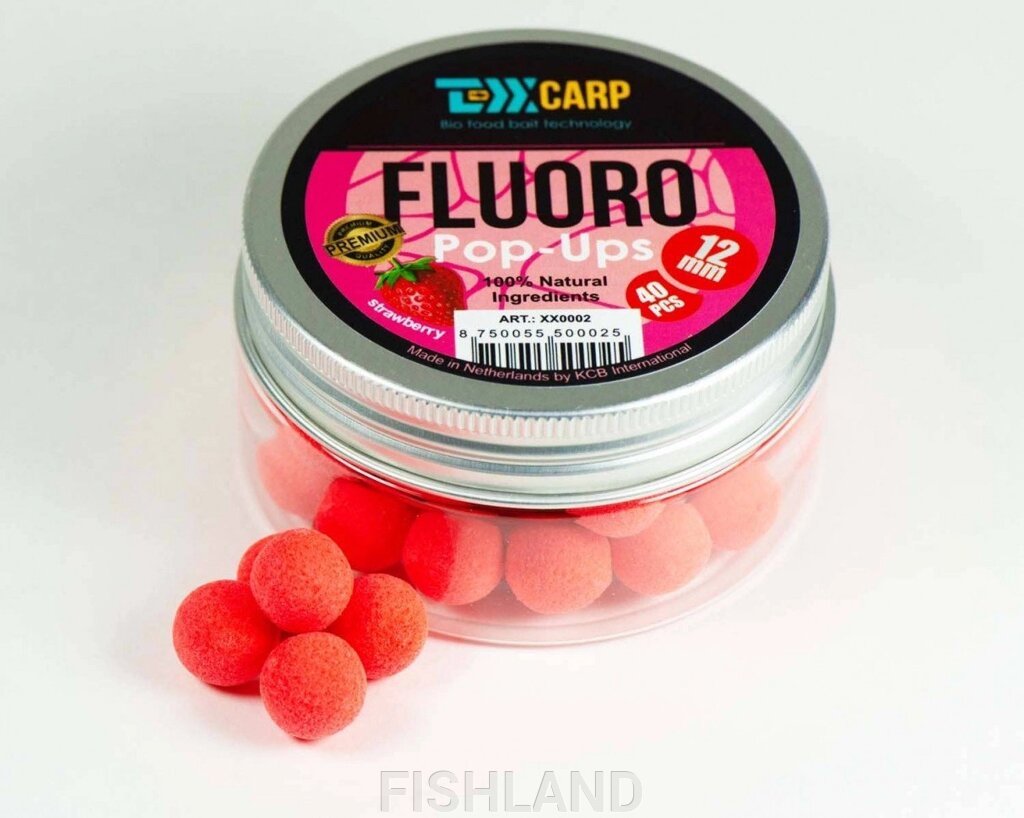 Бойлы плавающие TEXX Carp Fluoro Pop-Ups# 12mm, Strawberry, Red, 40 pcs от компании FISHLAND - фото 1