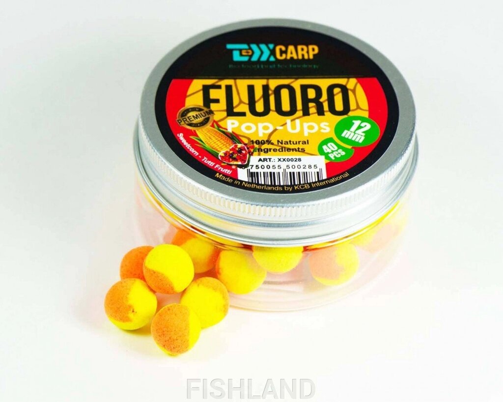 Бойлы плавающие TEXX Carp Fluoro Pop-Ups# 12mm, Sweetcorn-Tutti Frutti, Yellow-Orange, 40 pcs от компании FISHLAND - фото 1