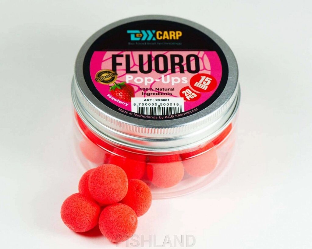 Бойлы плавающие TEXX Carp Fluoro Pop-Ups# 15mm, Strawberry, Red, 20 pcs от компании FISHLAND - фото 1