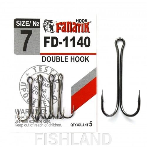 Крючки двойники Fanatik FD-1140 №7 (5 шт) от компании FISHLAND - фото 1