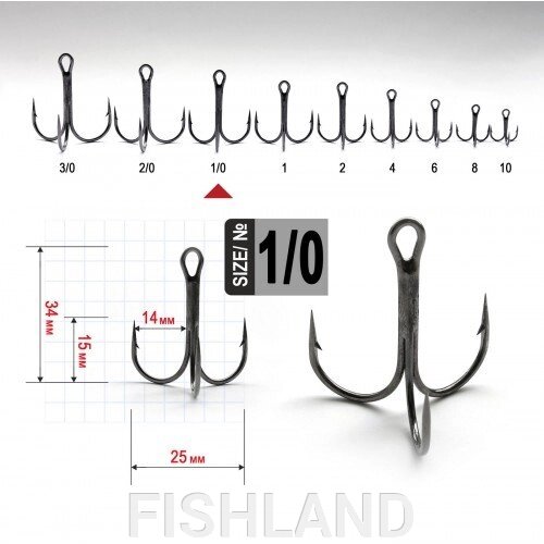 Крючки FANATIK FT-1103 Тройник №1/0 от компании FISHLAND - фото 1