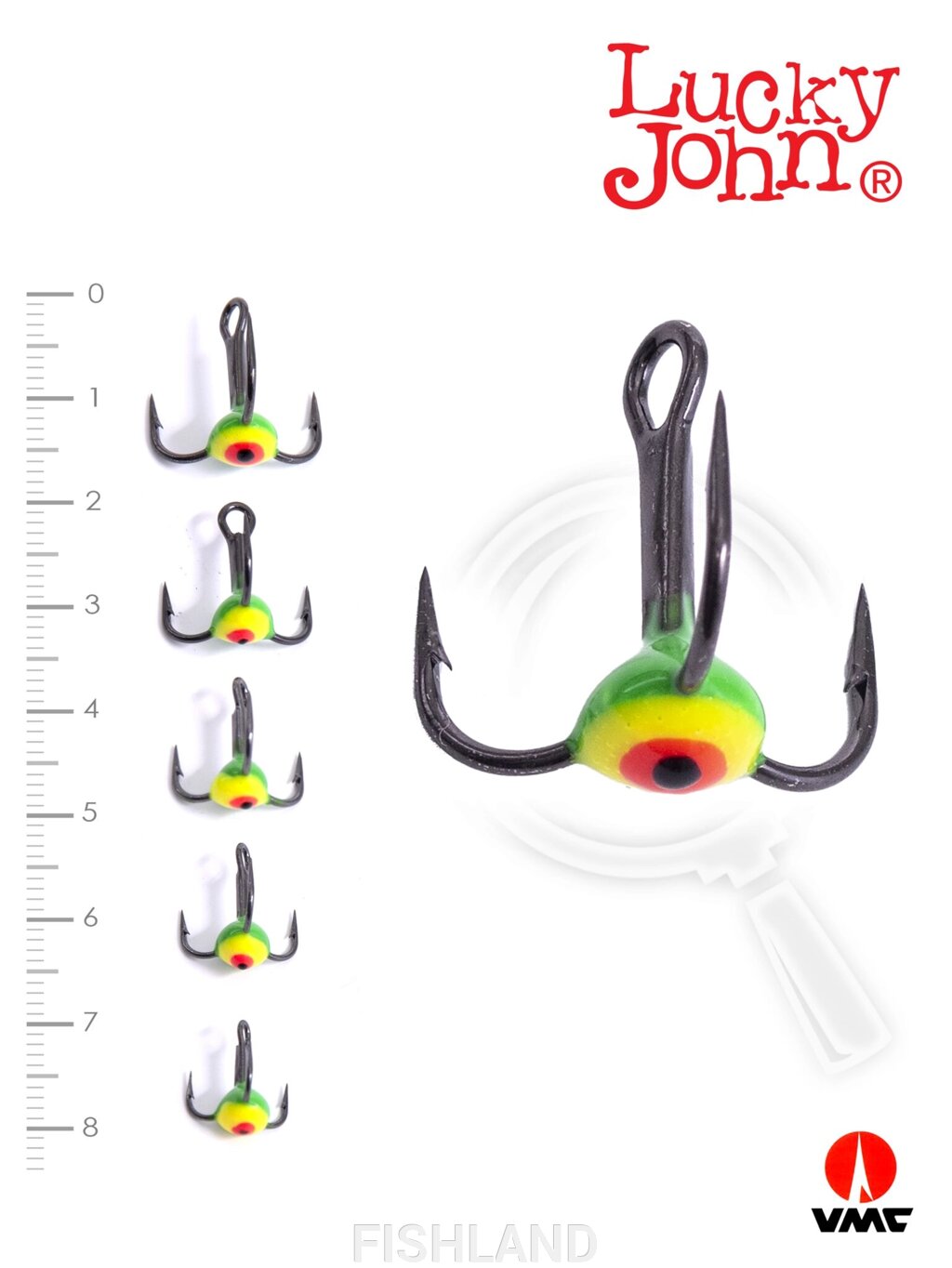 Крючки-тройники для приманок Lucky John 01SET с каплей цвет. 5шт. набор от компании FISHLAND - фото 1