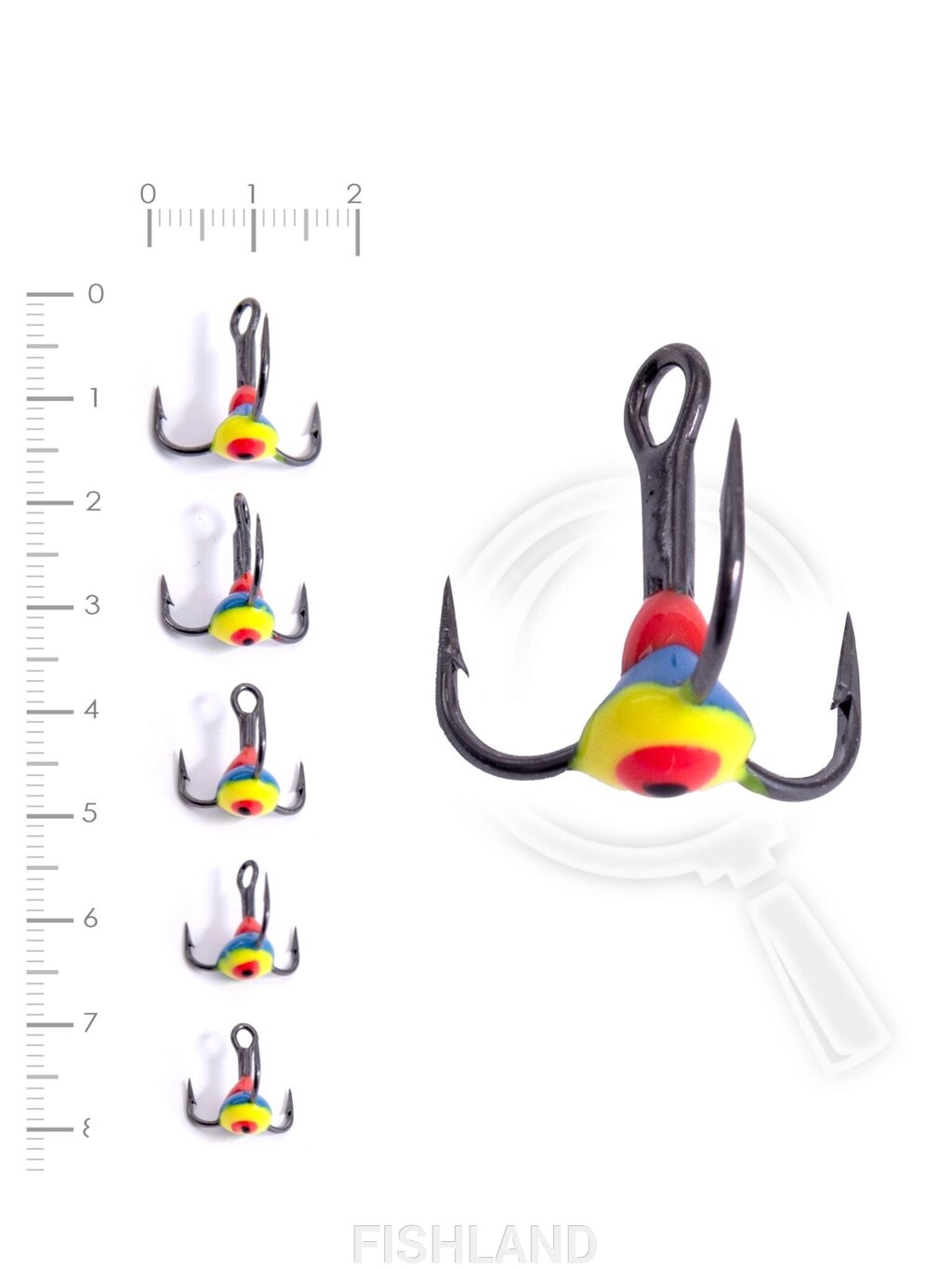 Крючки-тройники для приманок Lucky John 05SET с каплей цвет. 5шт. набор от компании FISHLAND - фото 1