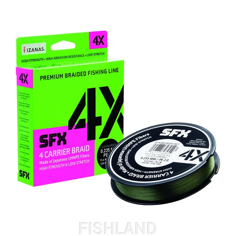 Леска плетеная SFX 4X зеленая 135 м 0.104 мм 4.5 кг PE 0.4 от компании FISHLAND - фото 1