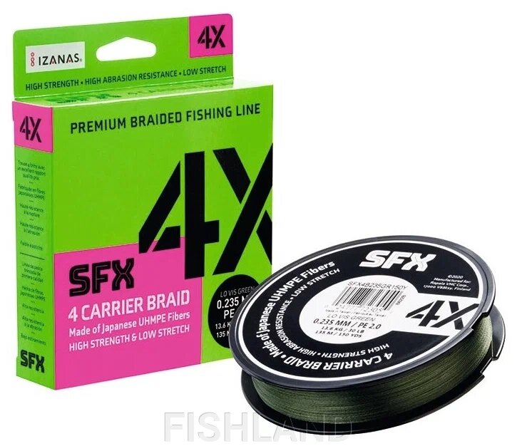 Леска плетеная SFX 4X зеленая 135 м 0.165 мм 8.6 кг PE 1 от компании FISHLAND - фото 1