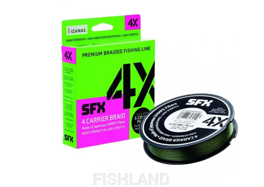 Леска плетеная SFX 4X зеленая 135 м 0.285 мм 18 кг PE 3 от компании FISHLAND - фото 1