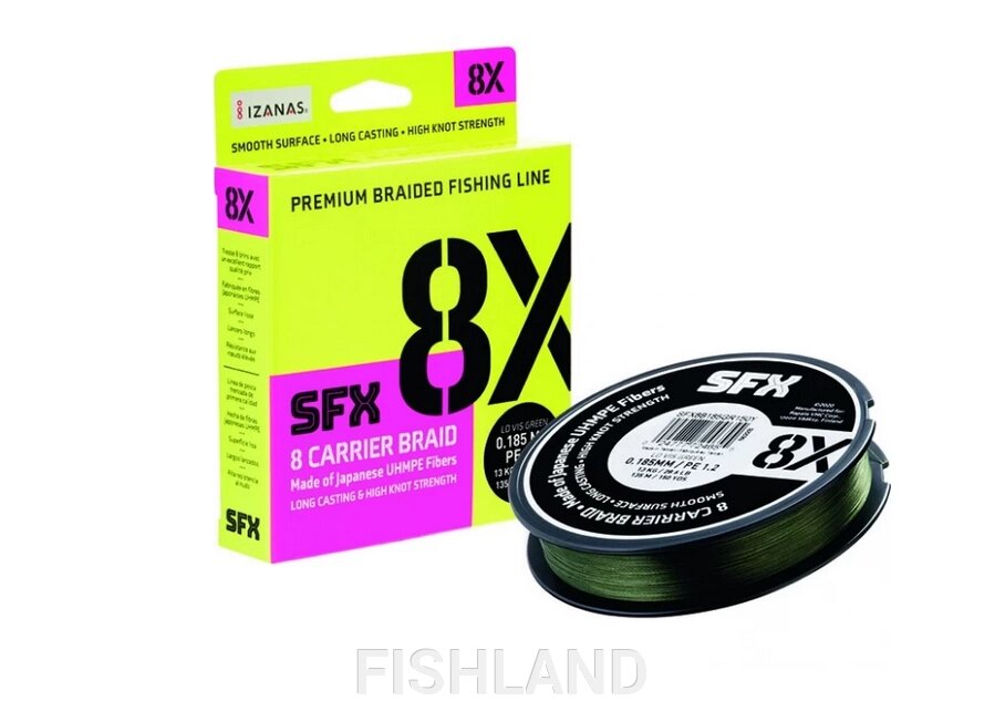 Леска плетеная SFX 8X зеленая 135 м 0.128 мм 7.3 кг PE 0.6 от компании FISHLAND - фото 1