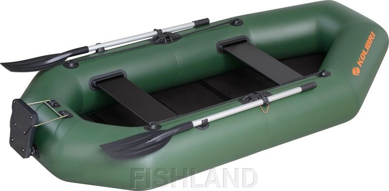 Лодка KOLIBRI надувная гребная К-280Т 3-местная, книжка (5сл. ПВХ 750/950 гр\м²) зеленый от компании FISHLAND - фото 1