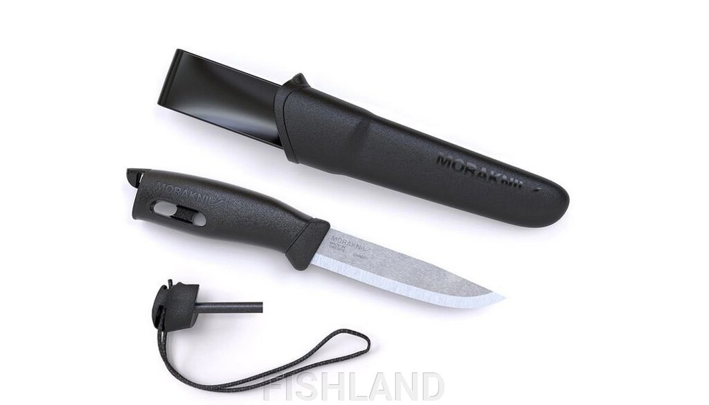 Нож Morakniv Companion Spark BLACK - клинок (SS): длина-10,4см, толщина-2,5мм / рукоять: TPE от компании FISHLAND - фото 1