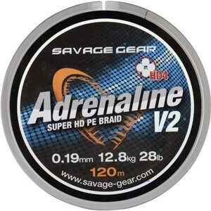 Шнур Savage Gear HD4 Adrenaline V2 120m 0.22mm 33lbs 15kg Grey