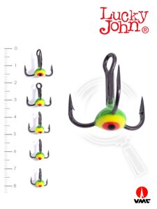 Крючки-тройники для приманок Lucky John 01SET с каплей цвет. 5шт. набор