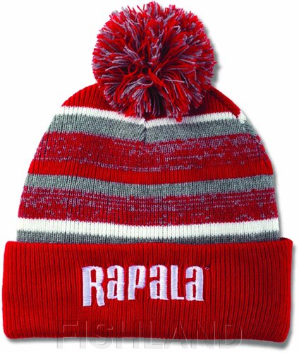 Шапка RAPALA с помпоном - красная с белым логотипом
