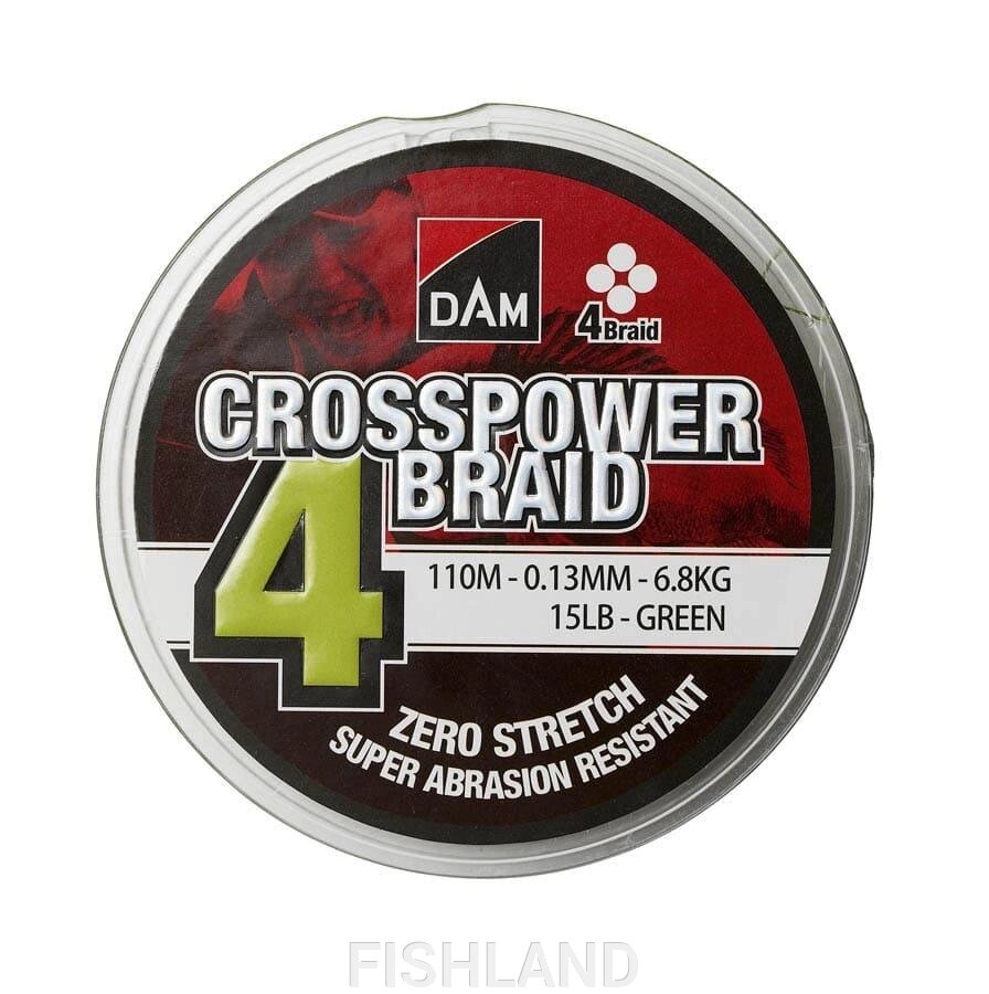 Шнур плетенный DAM CROSSPOWER 4-BRAID 0.17MM / 9.0KG / 3000M - GREEN от компании FISHLAND - фото 1