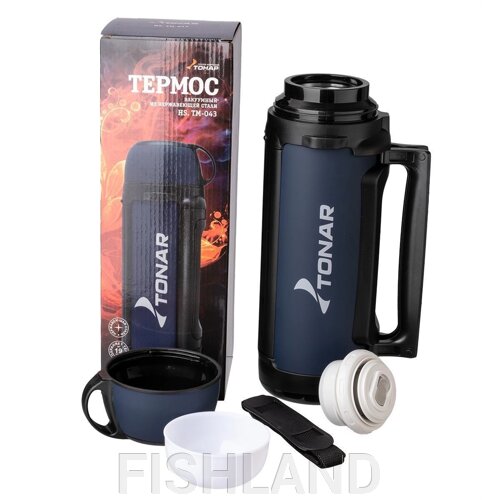 Термос HS. TM-043 1900ML (крышка-кружка с ручк., допл. пл. чашка, скл. ручки, ремень) TONAR