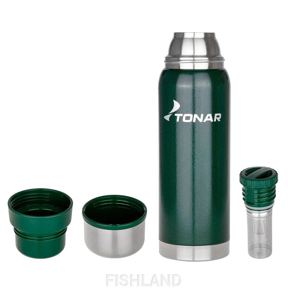 Термос HS. TM-057-G 1000ML с ситечком зеленый (2 крышки-кружки) TONAR от компании FISHLAND - фото 1
