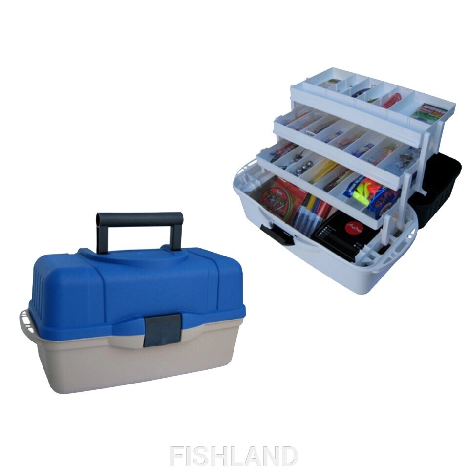 Ящик рыболова трехполочный синий Helios от компании FISHLAND - фото 1