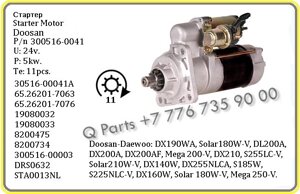 Стартер, doosan, daewoo, 300516-00041, DX190, S180W, DL200, DX140W, DL200.