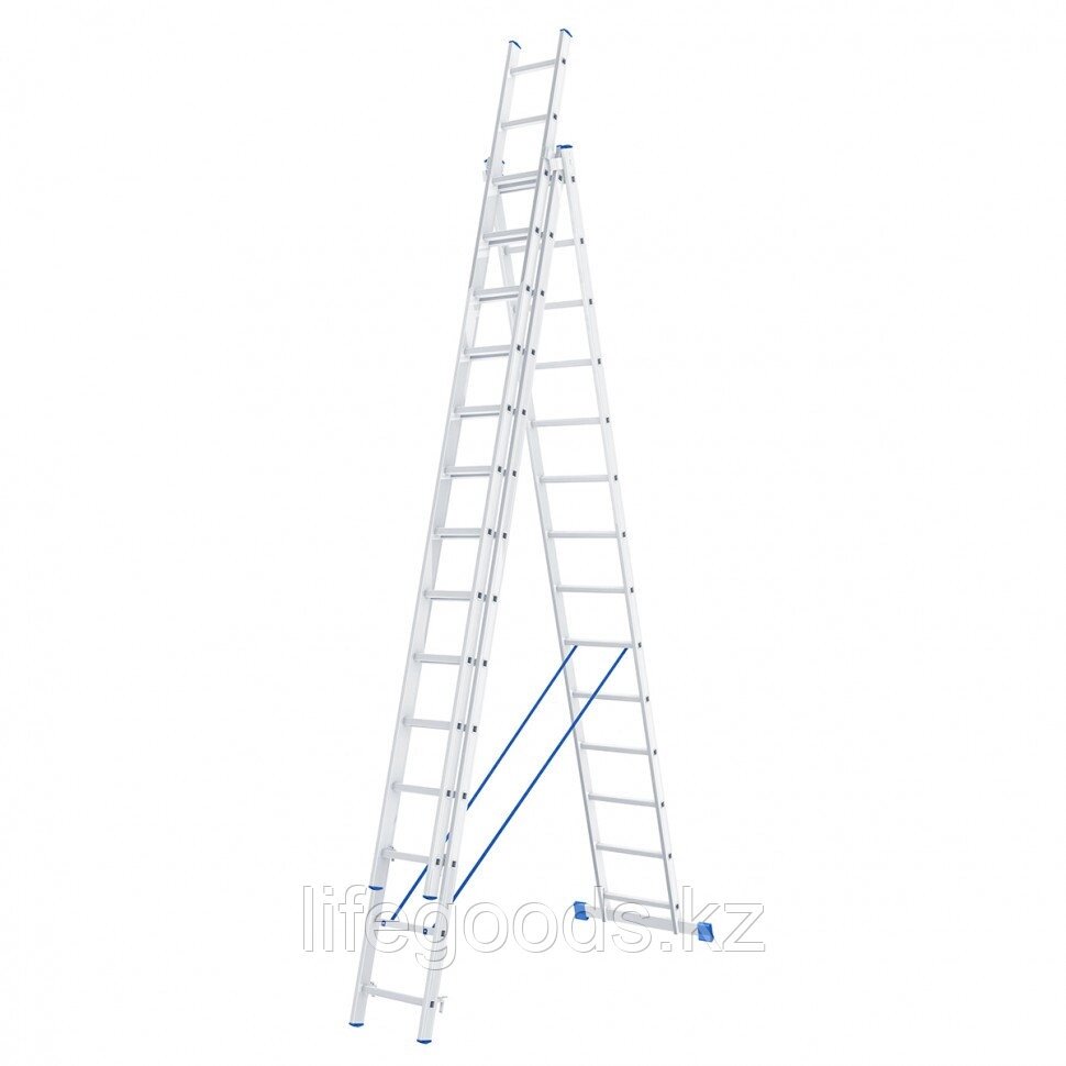 Лестница, 3 х 14 ступеней, алюминиевая, трехсекционная, Россия, Сибртех 97824 от компании Интернет магазин товаров для дома, сада, отдыха и посуды - LifeGoods - фото 1