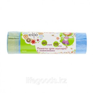 Пакеты для мусора с завязками 60 л х 20 шт, синие, Россия Elfe 92720