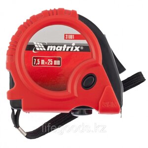 Рулетка Rubber, 7,5 м х 25 мм, обрезиненный корпус Matrix 31001