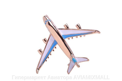 Брошка самолет гражданская авиация с эмалью, синий цвет