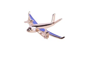 Брошка самолет гражданская авиация с пропеллерами, синий цвет