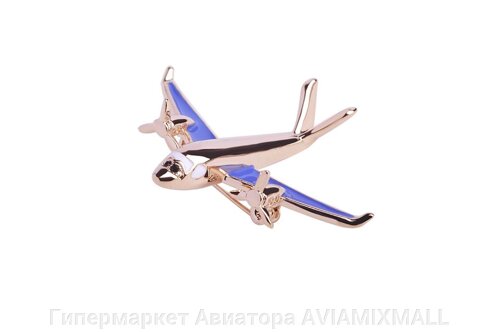 Брошка самолет гражданская авиация с пропеллерами, синий цвет