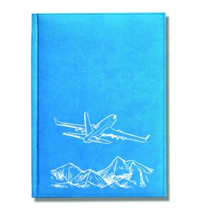 Ежедневник недатированный с изображением самолета на фоне гор, голубой цвет