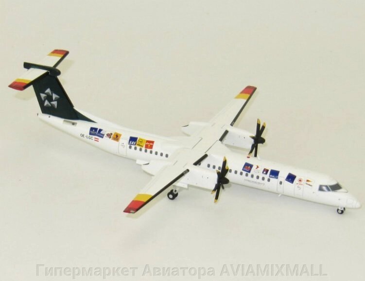 Модель самолета Bombardier Dash8-Q400 в ливрее Tyrolean Airways "Star Alliance", масштаб 1/200 от компании Гипермаркет Авиатора AVIAMIXMALL - фото 1