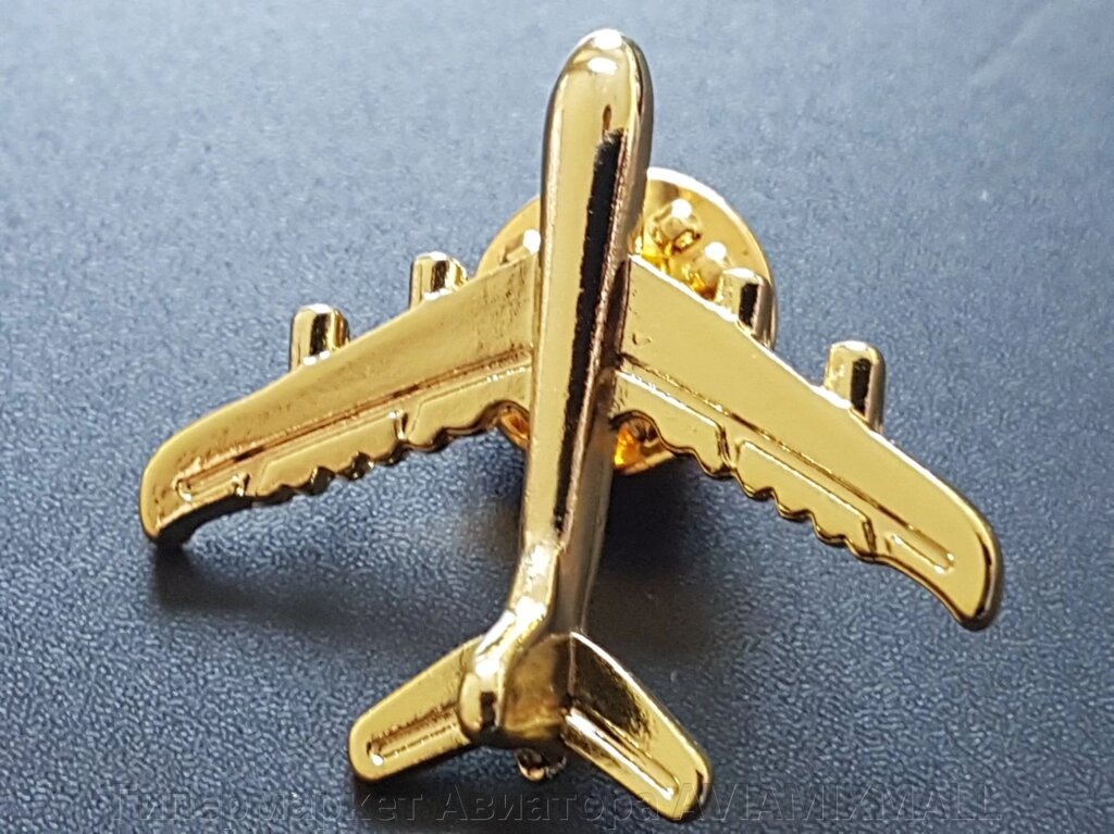 Значок самолет Airbus A380, золотистый цвет - доставка