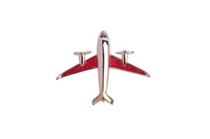 Брошка самолет гражданская авиация с пропеллерами, красный цвет