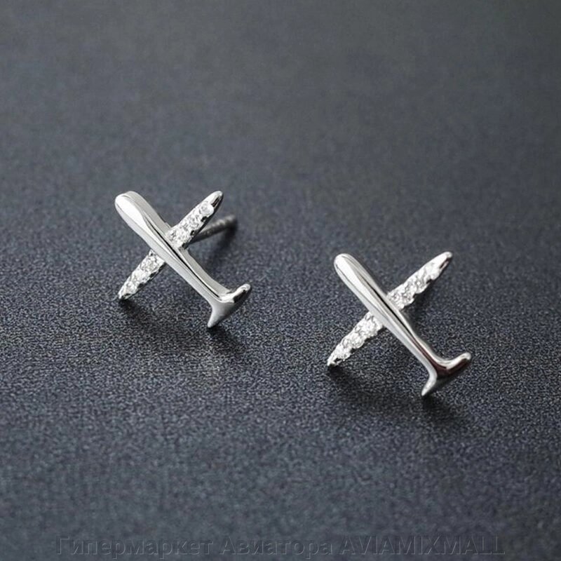 Серьги самолетики с цирконами серебро 925-ой пробы - скидка
