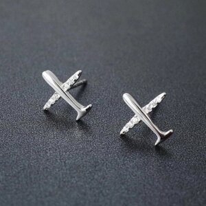 Серьги самолетики с цирконами серебро 925-ой пробы