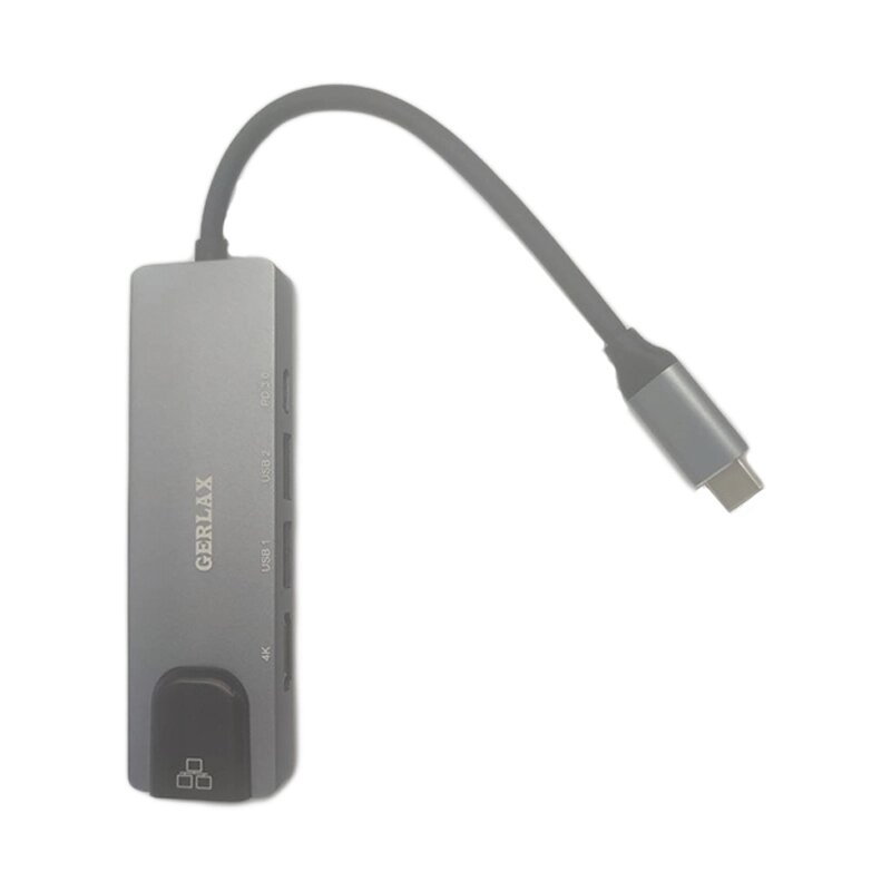 Адаптер GERLAX GV-04, 5 в 1, USB c, Type-C, HDMI, USB A, 2 USB 2.0, RJ45 от компании Мир Электроники - фото 1