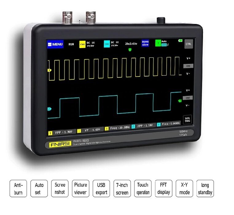 Цифровой планшетный двухканальный осциллограф FNIRSI-1013D до 100 МГц от компании Мир Электроники - фото 1