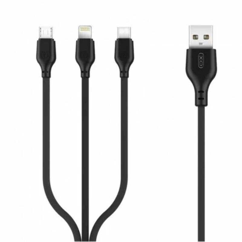 Кабель microUSB/Lightning/Type-C XO NB103, 1m., 2.1A, черный от компании Мир Электроники - фото 1