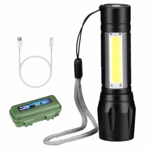 Светодиодный компактный фонарик с боковой лампой, 3 режима, компактный USB (Код: )