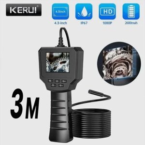 Эндоскоп KERUI с монитором 2,4", 2 Мп, IP67, камера 8 мм, 3м