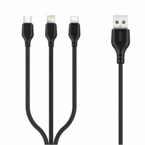 Кабель microUSB/Lightning/Type-C XO NB103, 1m., 2.1A, черный