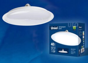 Led-u220-40w/6500k/e27/fr plu01wh лампа светодиодная. форма «ufo», матовая. дневной белый свет (6500K). Картон. ТМ Uniel
