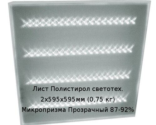 Лист Полистирол светотех. 2х595х595мм (0,75 кг) Микропризма Прозрачный 87-92% от компании ТОО "Nekei" - фото 1