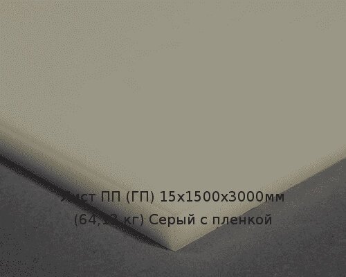 Лист ПП (ГП) 15х1500х3000мм (64,13 кг) Серый с пленкой от компании ТОО "Nekei" - фото 1